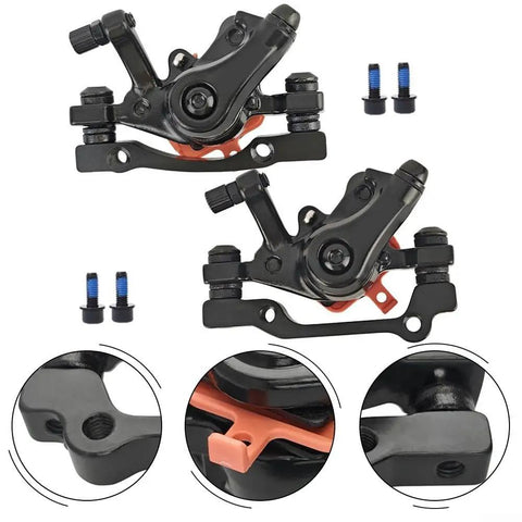 Dope Heavy Duty Aluminum Mechanical Disc Brake Calipers Pair For Bikes And Scooters featuring close-up views and mounting options.
