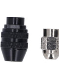 Super Cool Hilitand Brass Drill Chuck Adapter With Keyless Design And Eight Sweet Collet Sizes From One Thirty Second To One Eighth Inch For Woodworking And Engraving Projects That Are Totally Awesome: two collet sizes, black and silver.