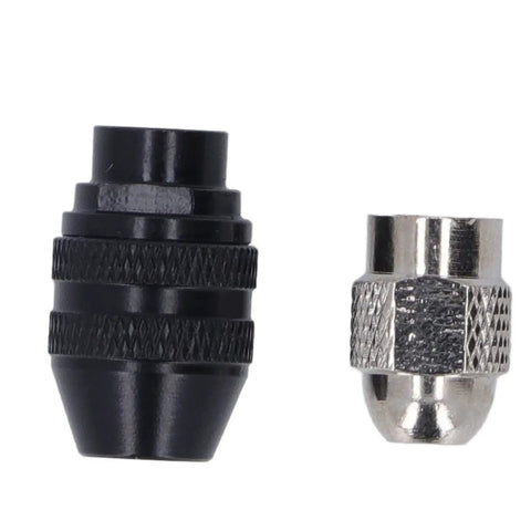Super Cool Hilitand Brass Drill Chuck Adapter With Keyless Design And Eight Sweet Collet Sizes From One Thirty Second To One Eighth Inch For Woodworking And Engraving Projects That Are Totally Awesome: two collet sizes, black and silver.