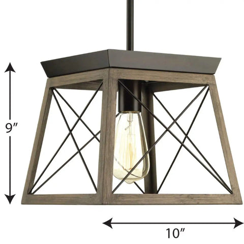 Coastal 1-Light Mini Pendant in Antique Bronze for Rustic Farmhouse Vibe, open cage design, 10-inch width, 9-inch height.