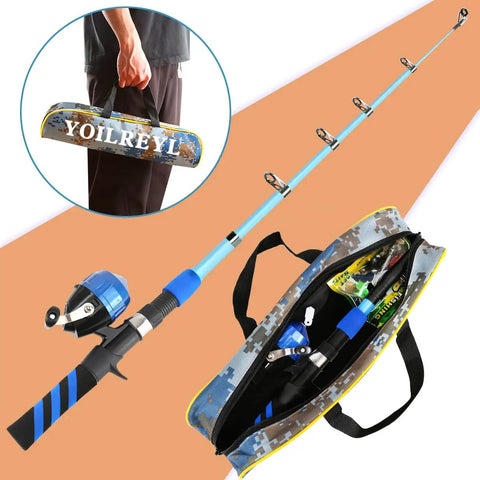 Kid Friendly Telescopic Fishing Rod And Reel Combo Push Button Starter Set For Beginners Collapsible 5.91 Ft Blue Youth Fishing Kit