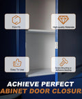 Open cabinet door showing 4 Pack Ultra Thin Z Shape Stainless Steel Cabinet Door Magnets With Magnetic Catch And Easy Install Adhesive Tape