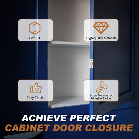 Open cabinet door showing 4 Pack Ultra Thin Z Shape Stainless Steel Cabinet Door Magnets With Magnetic Catch And Easy Install Adhesive Tape