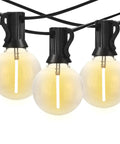 Close-up of 100 Ft G40 Globe Outdoor String Lights With 50 Dimmable Shatterproof Bulbs, 2700K Warm White on black cord