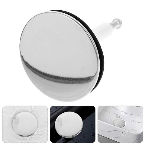 Bathtub Drain Stopper with Rotating Design and Silicone Seal Ring, shiny silver finish, easy to use for efficient drainage.