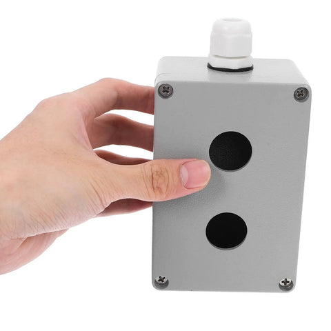 Aluminum Emergency Stop Button Control Box With Two Holes Cast Metal Push Button Switch Station Industrial Electronic Switch Enclosure For Safety Applications Heavy Duty Control Box For Machinery, gray aluminum enclosure with two holes