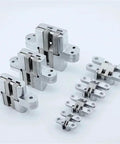 Heavy Duty Concealed Door Hinges Totally Invisible Hidden Stainless Steel Gate Hardware Flush Mount set in various sizes.