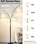 Arc LED Floor Lamp With Three Light Heads, 81 Inch Tall Black Modern Standing Lamp, includes 3 LED bulbs, in living room corner
