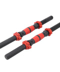Pair of 40cm dumbbell handles with anti-slip rubber grips and 4 star lock nuts for home gym weight lifting PP plastic bar grips.