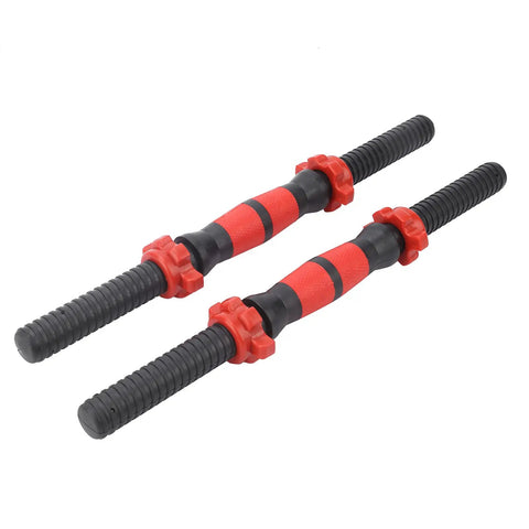 Pair of 40cm dumbbell handles with anti-slip rubber grips and 4 star lock nuts for home gym weight lifting PP plastic bar grips.
