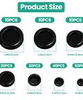 170 Piece Rubber Grommet Kit With Seven Size Waterproof Grommets for Cable Protection, showing product size chart.