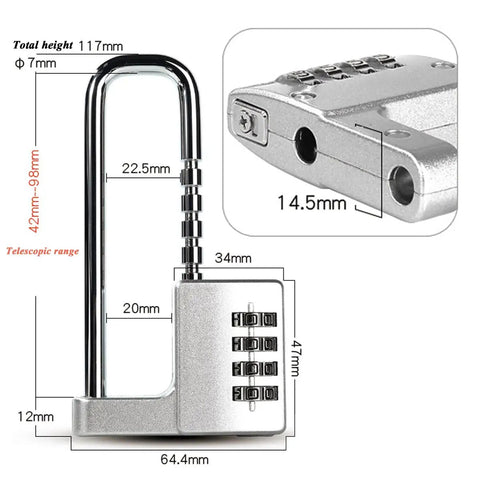 4 Digit Combo Padlock With Two Point Five Inch Wide Body And Three Eighths Inch Stainless Steel Retractable Shackle Outdoor Ready