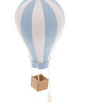 Handmade Hanging Hot Air Balloon Nursery Decor In Baby Blue For Kids Room Large 12 Inch Textile Ornament with Oak Basket