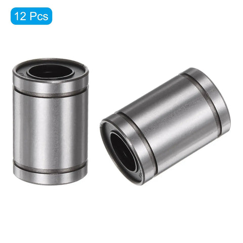 Badass LM12UU Linear Ball Bearings 12mm Bore 21mm OD Built Damn Tough With 30mm Length Metric Double Seals Machined From Premium Bearing Steel shown in two angles.
