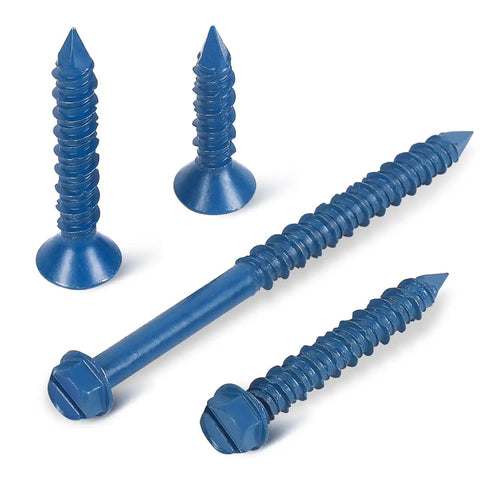 3/16 Inch By 1-1/4 Inch Hex Washer Head Concrete Screws Kit With Drill Bit And Hex Socket, 100 Pieces Blue Coated