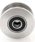 Stainless Steel H Groove Pulley Silent Wheel For Heavy Duty Gearheads, 600 LB Capacity, Whisper Quiet Operation, 48mm Diameter, 22mm Wide, 10mm Bearing Hole, Internal Lubricated Grease, Silver Tone front view