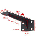 Close-up of Rock Hard Heavy Duty Corner Shelf Bracket With Matte Black Finish, dimensions labeled for wall mount use.