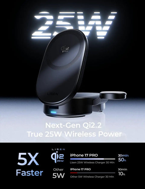 Ultra Fast 25W 3 In 1 Wireless Charging Station Foldable MagSafe Stand For iPhone 17 16 15 14 13 Pro Max Apple Watch And AirPods