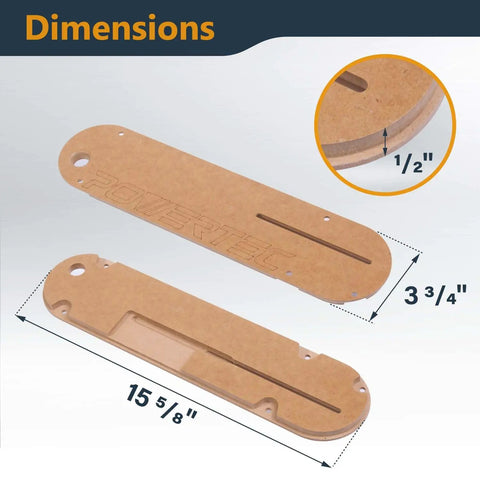 MDF Zero Clearance Table Saw Inserts 3 Pack Pro Grade for Cleaner Cuts, Kickback Prevention, Dimensions: 15 5/8" x 3 3/4" x 1/2"