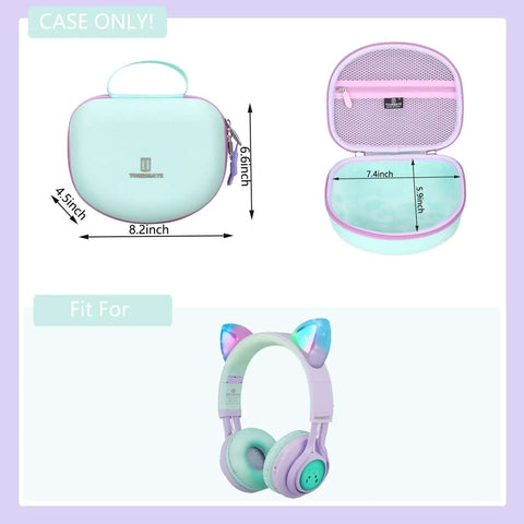 Ultimate Hard Shell Case For Riwbox CT7 And Iclever HS01 Kids Wireless Headphones Ballpark Shockproof Storage Bag dimensions shown.