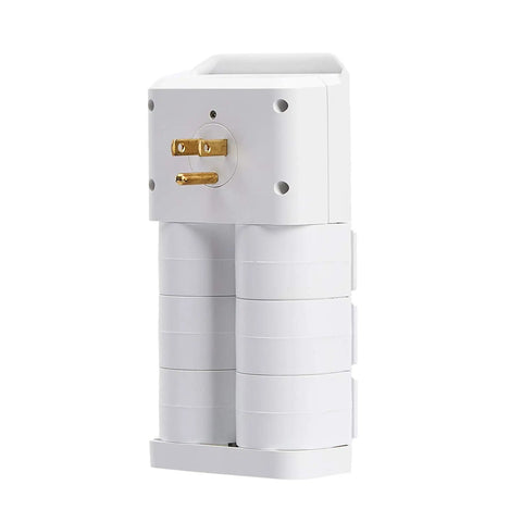 Six-Outlet Surge Protector Wall Mount Power Strip With Rotating Outlets, 1080 Joules, side view showing prongs and outlets