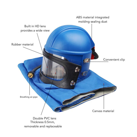 Sandblasting Helmet With Air Supply For Safe Spray Work Durable ABS Hood With Double Lens Protection Clear View Safety Gear
