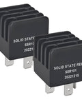 Solid state relays in black casing with visible terminals, suitable for automotive use.