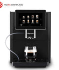 Super Automatic Espresso Maker Bean To Cup Coffee Machine One Touch Milk Frother Single Button Brew Eleven Custom Drinks Legit Top Shelf Smooth Operator Silver Edition For Home Office displaying a glass of fresh coffee.