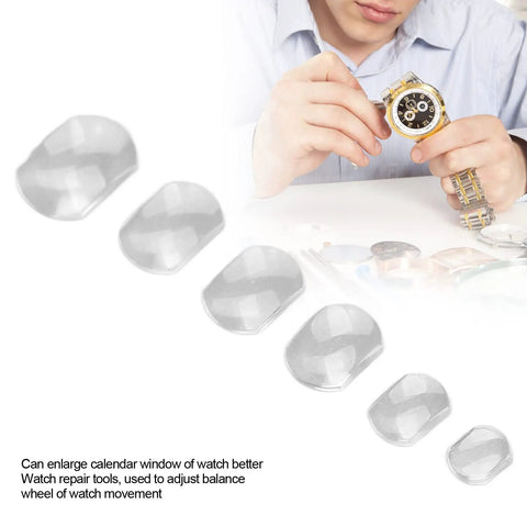 6 Piece Watch Repair Kit With Magnifying Loupe For Fine Movement Work And Date Adjustment shown with watchmaker using tools
