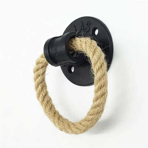 Rustic Metal Hemp Rope Barn Door Pull Handles Set Of 2 For Indoor Outdoor Use Farmhouse Style Cast Iron Grab Bar Black Base