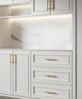 Installed 25 Pack 3 Inch Gold Cabinet Handles Brushed Brass Drawer Pulls For Kitchen Cabinets And Furniture Durable Stainless Steel With Brushed Gold Finish Easy Install With Screwdriver Slick Modern Hardware on white cabinets