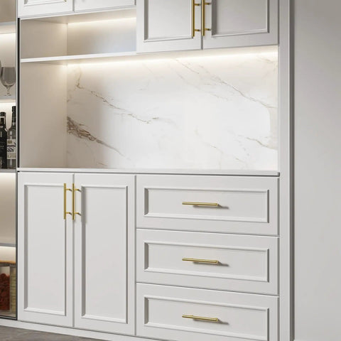 Installed 25 Pack 3 Inch Gold Cabinet Handles Brushed Brass Drawer Pulls For Kitchen Cabinets And Furniture Durable Stainless Steel With Brushed Gold Finish Easy Install With Screwdriver Slick Modern Hardware on white cabinets