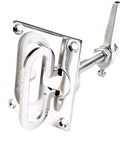 Front view of stainless steel large flush hatch latch with back plate and turning lock, marine-grade hardware