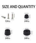 72Pcs Rubber Feet Set With Stainless Washer Screws Anti Slip Bumpers 3 Size Assortment shown with size and quantity labels