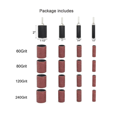Heavy Hitter Rubber Sanding Drum Kit With Premium Cloth Backed Aluminum Oxide Abrasive Sleeves For Effortless Wood Smoothing And Crisp Profile Work In A No Sweat Twenty Piece Bundle including various drum sizes and grit levels.