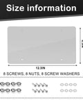 Frameless Clear License Plate Covers 2 Pack For Standard 12x6 US Plates dimensions with included screws, nuts, and washers