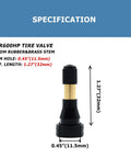 TR600HP brass tire valve stem with black cap; snap-in tubeless high-pressure, 1.27in long, 0.45in rim hole