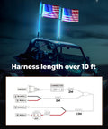 Diagram of Whip Lights Rocker Switch With Wiring Harness Kit for 12V UTV ATV, showing connectors and harness length.