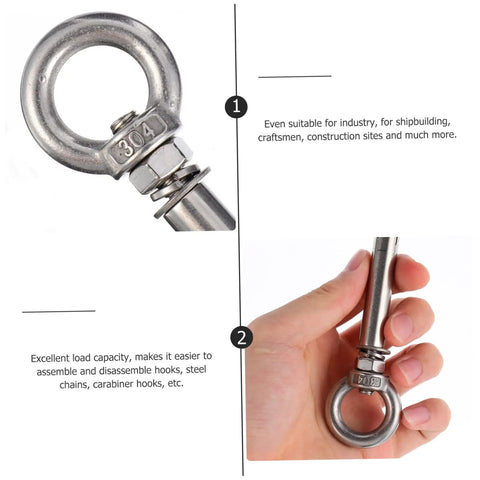 Stainless Steel Eyebolts And Ring Bolts Lifting Eyes Kit Five Piece Assorted Set For Home Garden Projects Built To Last Tough As Nails Rustproof Fasteners For Motors Cabinets Rigs And Outdoor Use, 304 ring bolt close-up