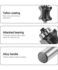 Solid Half Round Router Bit For Woodworking With 6mm 12mm Or 1/4 Inch Shank showing Teflon coating, bearing, and alloy handle details.