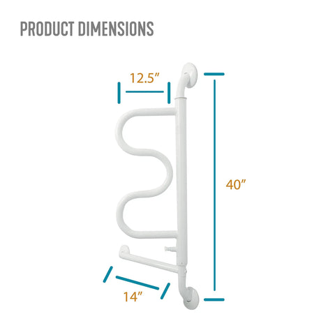 Curve Grab Bar With Handrail For Bathroom Safety No Slip Grip Rotating Swing Handle Wall Mounted Grab Bar dimensions 12.5x14x40 inches