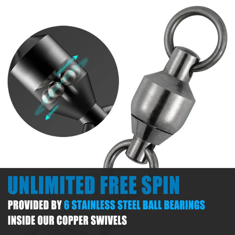 20 Pack Ball Bearing Snap Swivels For Fishing Saltwater And Freshwater Lure Clips Coast Lock Tackle Terminal Tackle Line Leaders 78 Lb Strength Built Tough For Heavy Duty Tackle, black nickel swivel with 6 stainless steel ball bearings