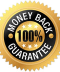 Seal with text 'Money Back 100% Guarantee' on a gold badge, symbolizing trust and assurance in the Pretty Slick Drop In Replacement Compatible With Bunn Easy Clear Eqhp 25 Liter Coffee Maker Coconut Activated Carbon Block Water Filter Straight Up Crisp Flavor.