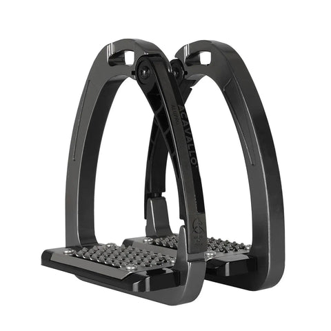 Alupro Titanium Safety Stirrup With Side Opening Design And HiFlex Locking For Emergency Big Opening All Metal Footplate One Size Horse Riding Gear TUV Rheinland Certified - side view showing metal construction