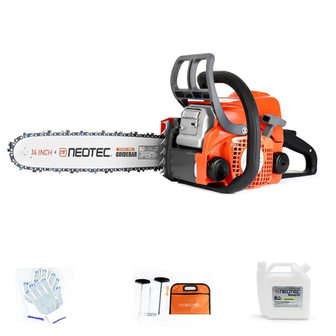 Gas Powered Chainsaw With 14 Inch Top Handle 2 Stroke Motor Easy Start Ergonomic Wrap Around Grip with accessories