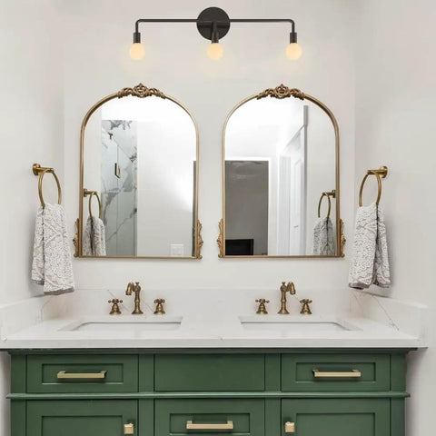 Bathroom vanity with dimmable flick free LED globe bulbs G25 G80 matte porcelain white 120V 6W 2700K 95 CRI warm white