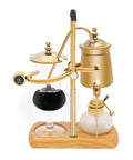Belgian Style Balance Siphon Coffee Maker with Gravity Vacuum Brewing System, borosilicate glass and stainless steel, gold finish