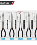 Five Piece 11 Inch Precision Long Nose Pliers Set with Insulated Comfort Grips for DIY Projects Straight 25 45 90 Degree Curved and Circular Tips