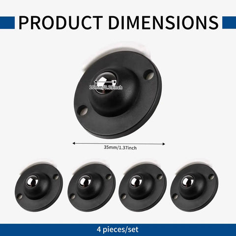 Smooth As Butter Low Profile Swivel Caster Wheels For Furniture With Easy Peasy Self Adhesive Mounting Just Point Five Three Inches Tall Black Four Pack No Drill Heavy Duty Appliance Rollers dimensions, black, set of four, 1.37 inch diameter