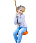 Daisy Disc Tree Swing With Rope Seat For Backyard Play Blue Monkey Swing Style 11 Inch Disc 6.5 Foot Rope Keeps It Safe And Fun For Lil Adventurers Indoors Or Outdoors with child playing